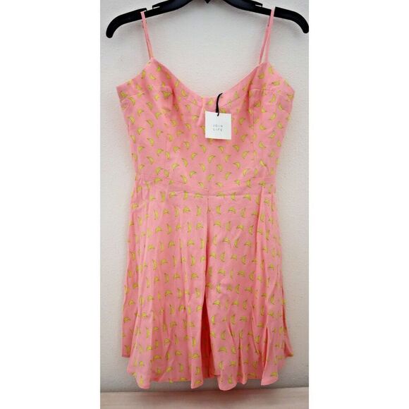 ZARA 7385/143/620 Women's XS Pink Banana Print Spaghetti Strap Romper - Picture 1 of 10